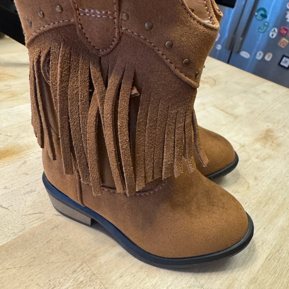 Cat & Jack Tan Leather Boots with fringe detail